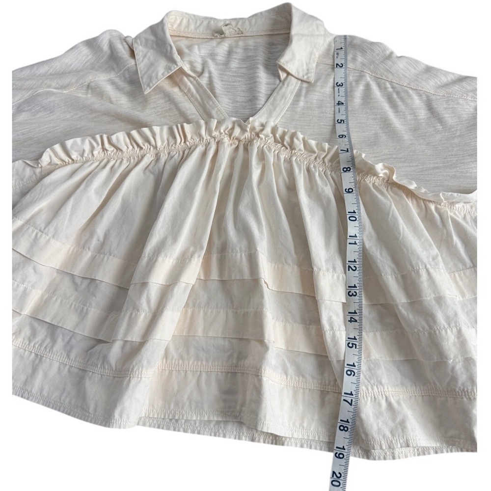 Anthropologie Pilcro Cream Long-Sleeve V-Neck Ruffled Babydoll Top XS - Picture 7 of 13